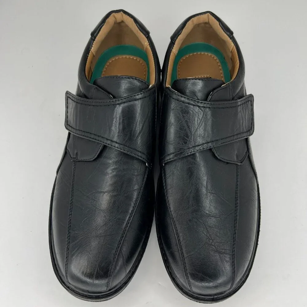 Veeko Mens 12760 Black Napa Pu Leather Hook & Loop Size 10.5EEE Dress Shoes